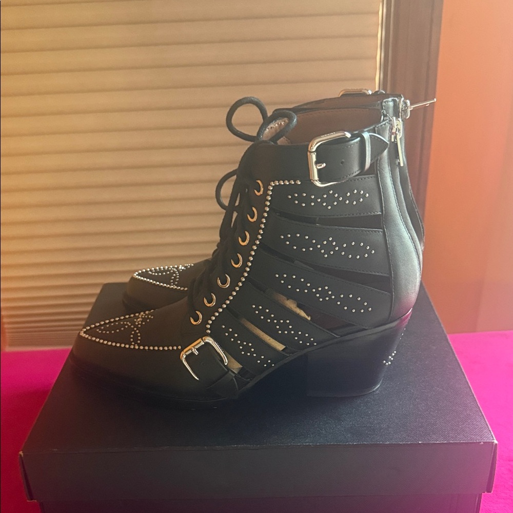 Coach Black Lace Up Studded Boots - Picture 3 of 6